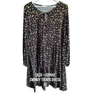 3X Tash + Sophie Short Swingy Tiered Dress with Long Sleeves